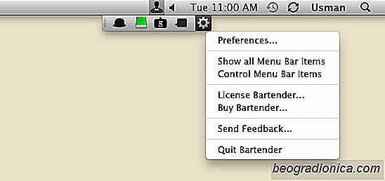 Bartender přidává skrytou lištu nástrojů pro odklonění panelu nabídek systému [Mac]