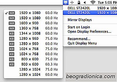 Rétablir la résolution d'affichage Elément de barre de menu de Mac OS X Mountain Lion