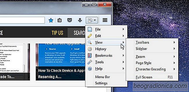 Získejte přístup ke všem nabídkám prohlížeče Firefox z jediného tlačítka na panelu nástrojů