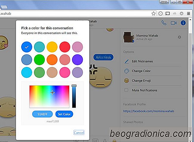 Jak ustawić kolor czatu na czacie w serwisie Facebook za pomocą kodu HEX lub selektora kolorów