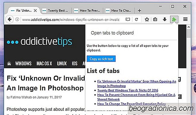 Titel en URL van alle geopende tabbladen kopiëren in Firefox