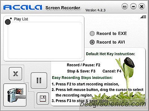 Enregistreur d'écran Acala: enregistrer des captures d'écran sur des fichiers EXE AVI ou auto-exécutables