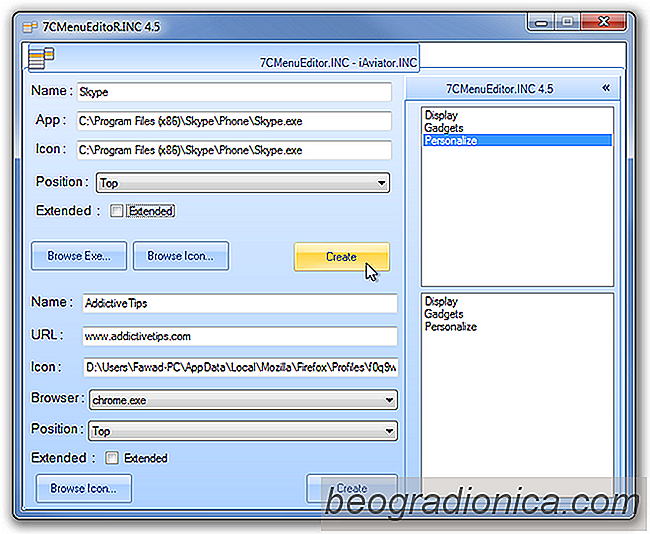 Přidání aplikace a zkratky URL v kontextovém menu systému Windows S programem 7CMenuEditor.INC