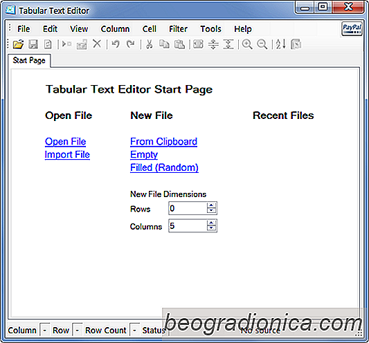 Tabular Text Editor es un editor de archivos CSV gratuito con soporte de plantillas