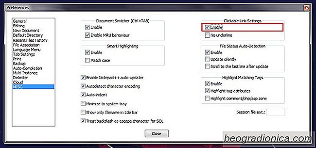 Klikbare links uitschakelen in Notepad ++