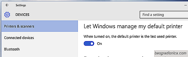 Faça automaticamente a última impressora usada A predefinida no Windows 10