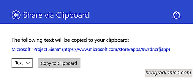 Kopírování aplikace Windows Store Odkaz na schránku v systému Windows 10